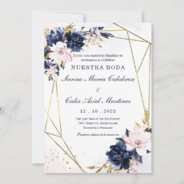 Plantilla de invitación de boda azul real y rubor einladung