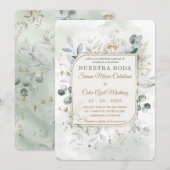 Plantilla de Paquete de Boda en oro y Verde Einladung (Vorne/Hinten)