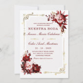 Plantilla Editable de Boda en Burdeos y Dorado Einladung (Vorderseite)