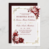 Plantilla Editable de Boda en Burdeos y Dorado Einladung (Vorne/Hinten)