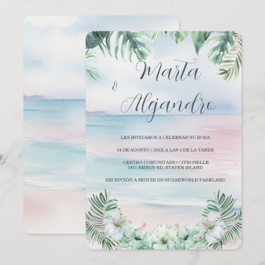 Plantillas de boda tropicales en acuarela einladung (Vorne/Hinten)