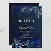 Plantillas de cumpleaños azul real y plata einladung (Vorne/Hinten)