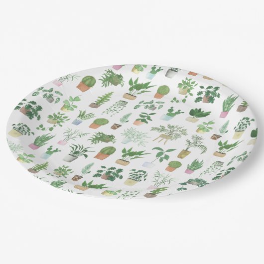 Plantita House Pflanze und Pots Muster Pappteller (Schrägansicht)