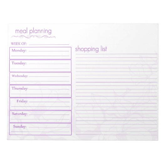 Planung der Mahlzeiten Notizblock (Vorderseite)