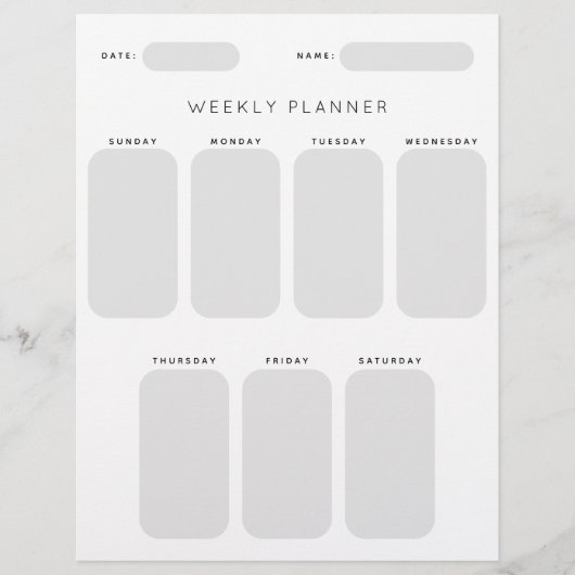 Planung der wöchentlichen Organisation Briefbogen (Vorderseite)