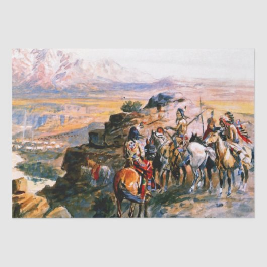 "Planung des Angriffs" von Charles M Russell Seidenpapier (Vorderseite)