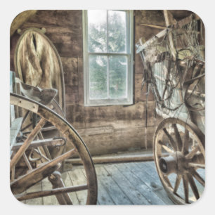 Planwagen, hölzernes Lastwagenrad Quadratischer Aufkleber