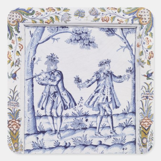 Plaque, die eine Szene aus "The Magic Flute" darst Quadratischer Aufkleber (Vorderseite)