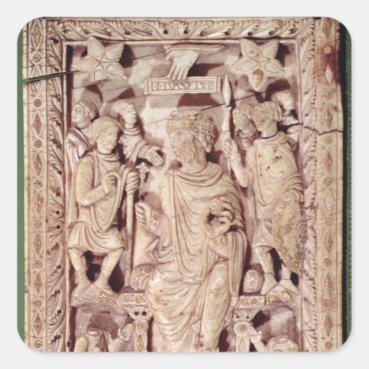 Plaque mit King David enthroned Quadratischer Aufkleber (Vorderseite)