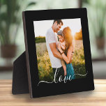Plaque mit Standbild Liebe Schwarz Fotoplatte<br><div class="desc">Benutzerdefiniertes Foto und Liebe Kursiv Text Schwarz Plaque mit Stand.</div>