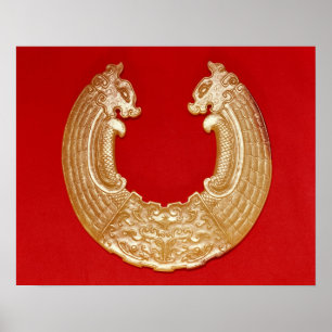 Plaque mit zwei Drachen und einer Tao-Krawatte-Mas Poster