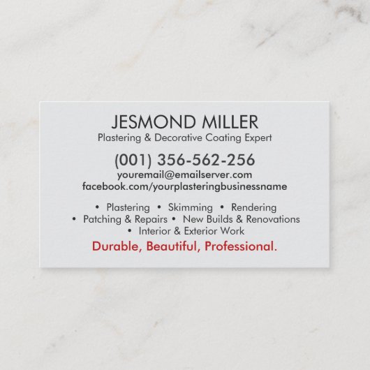 Plasterdienste Visitenkarte (Rückseite)