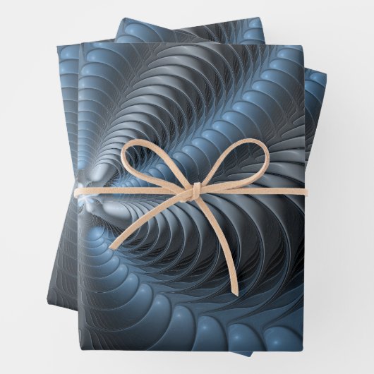 Plastic Blue Gray 3D Fraktal Kunst Modernes Abstra Geschenkpapier Set (Beispiel)