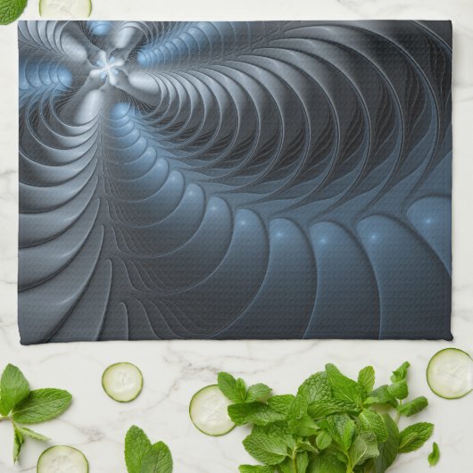 Plastic Blue Gray 3D Fraktal Kunst Modernes Abstra Geschirrtuch (Gefaltet)