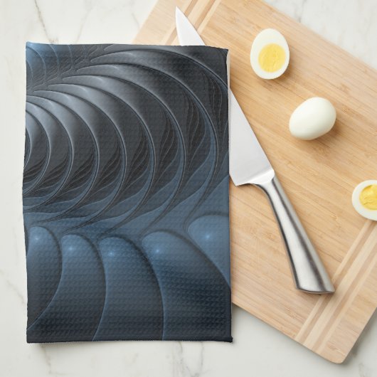 Plastic Blue Gray 3D Fraktal Kunst Modernes Abstra Geschirrtuch (Viertel Falte)