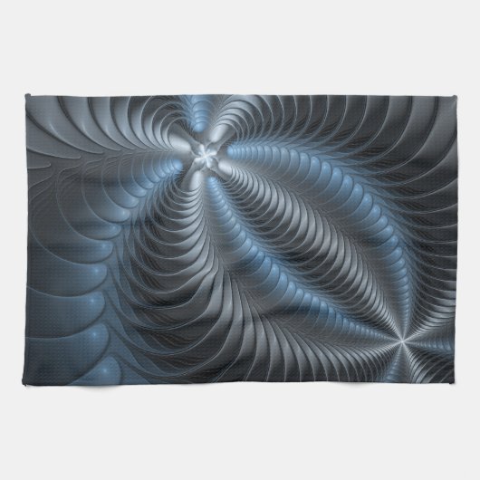 Plastic Blue Gray 3D Fraktal Kunst Modernes Abstra Geschirrtuch (Horizontal)