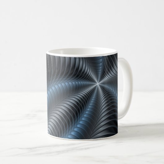 Plastic Blue Gray 3D Fraktal Kunst Modernes Abstra Kaffeetasse (VorderseiteRechts)