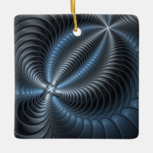 Plastic Blue Gray 3D Fraktal Kunst Modernes Abstra Keramikornament (Vorderseite)