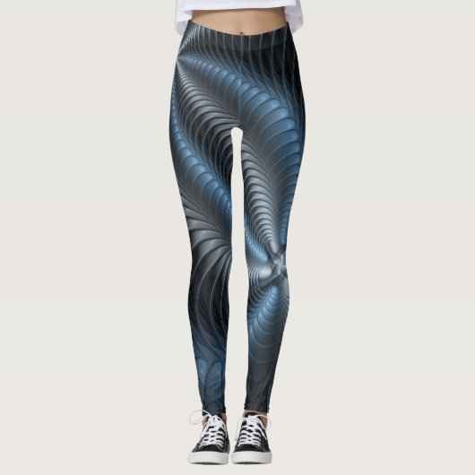 Plastic Blue Gray 3D Fraktal Kunst Modernes Abstra Leggings (Vorderseite)