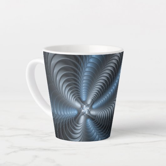 Plastic Blue Gray 3D Fraktal Kunst Modernes Abstra Milchtasse (Linke Ecke)