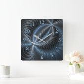 Plastic Blue Gray 3D Fraktal Kunst Modernes Abstra Quadratische Wanduhr (Zuhause)