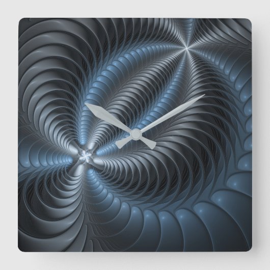 Plastic Blue Gray 3D Fraktal Kunst Modernes Abstra Quadratische Wanduhr (Vorderseite)