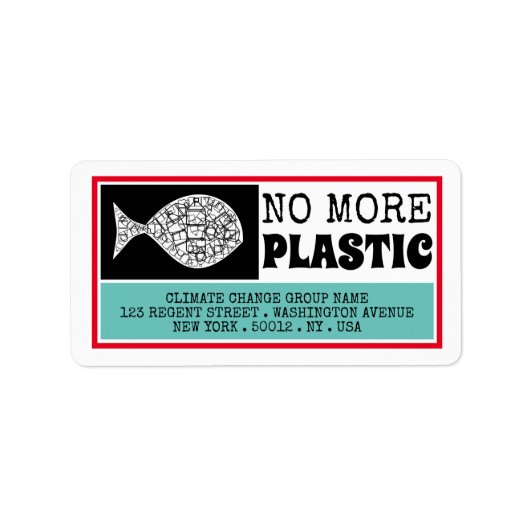 Plastikfisch, Klimawandel Adressaufkleber (Vorne)
