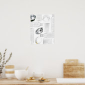 Plastikflaschen, Tassen und Aluminium-Dosen auf Poster (Küche)