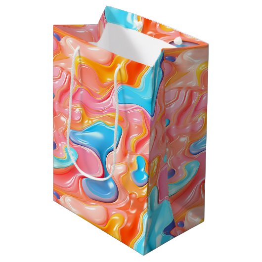 Plastische psychedelische Fluid-Formen Mittlere Geschenktüte (Vorderseite Schrägansicht)