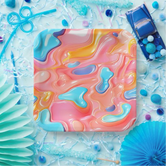 Plastische psychedelische Fluid-Formen Pappteller (Party)