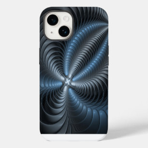 Plastisches Blau-Grau 3D-Fraktal-Art Moderne Abstr iPhone 14 Hülle