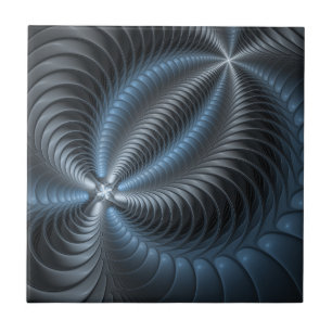 Plastisches Blau-Grau 3D-Fraktal-Art modernes Abst Fliese