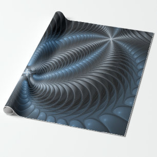 Plastisches Blau-Grau 3D-Fraktal-Art modernes Abst Geschenkpapier