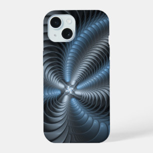 Plastisches Blau-Grau 3D-Fraktal-Art modernes Abst iPhone 15 Hülle