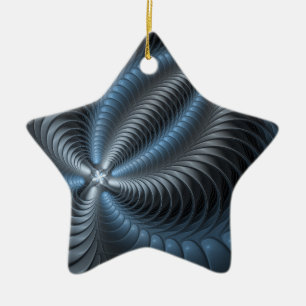 Plastisches Blau-Grau 3D-Fraktal-Art modernes Abst Keramik Ornament