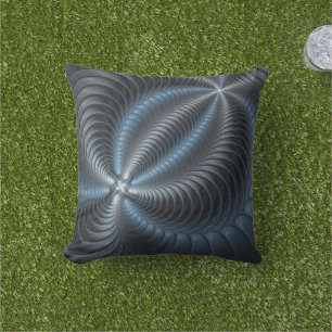 Plastisches Blau-Grau 3D-Fraktal-Art modernes Abst Kissen