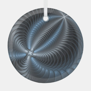 Plastisches Blau-Grau 3D-Fraktal-Art modernes Abst Ornament Aus Glas