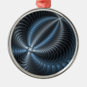Plastisches Blau-Grau 3D-Fraktal-Art modernes Abst Ornament Aus Metall