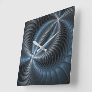 Plastisches Blau-Grau 3D-Fraktal-Art Modernes Abst Quadratische Wanduhr