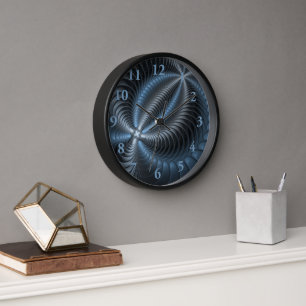 Plastisches Blau-Grau 3D-Fraktal-Art modernes Abst Uhr