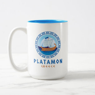 Platamon, Griechenland Griechisches Schiff Design Zweifarbige Tasse