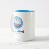 Platamon, Griechenland, griechisches Schiffsdesign Zweifarbige Tasse (Vorderseite Links)