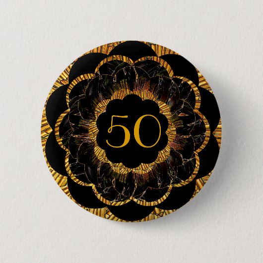 Plate 50. Art Deco Retro Muster Gold Schwarz Button (Vorderseite)