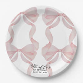 plate Pink Bow Paper Plate 1st birthday Pappteller