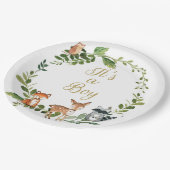 Plate Woodland baby shower, woodland animals baby Pappteller (Schrägansicht)