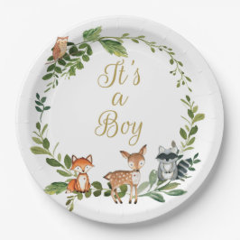 Plate Woodland baby shower, woodland animals baby Pappteller