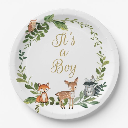 Plate Woodland baby shower, woodland animals baby Pappteller (Vorderseite)