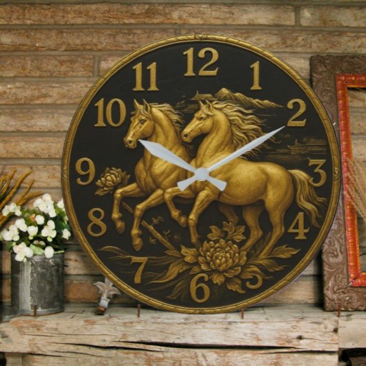 Plated Gold horse Große Wanduhr