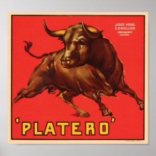Platero-Etikett für Vintage Kiste - Bull Poster