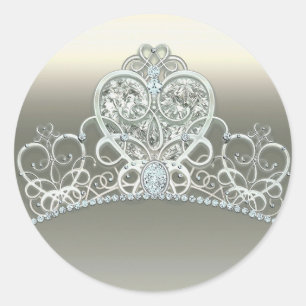 Platin Elfenbein Prinzessin Herz Tiara Geburtstags Runder Aufkleber